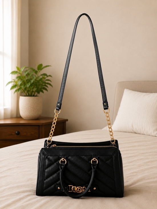 bebe Handbags - Bebe Black Quilted Leather Shoulder Bag with Gold Hardware